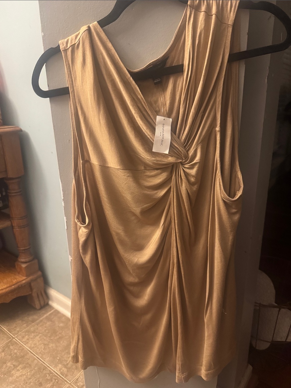 Banana Republic Metallic Gold Sleeveless Twist-Front Dress
